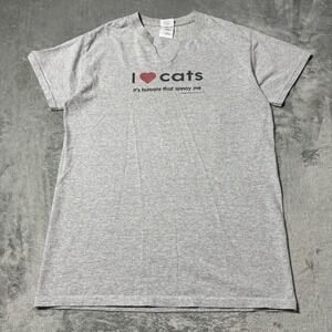 I Love Cats Gildan Comedy Parody V Neck Tshirt Womens Size S Statement Retro Y2K